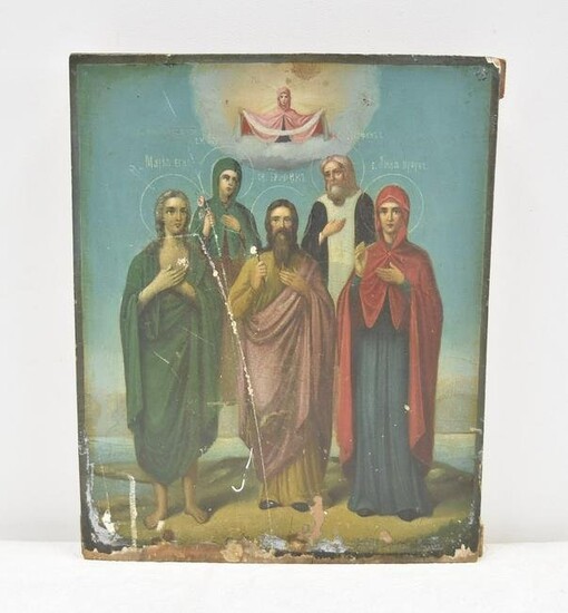 19thC HAND PAINTED WOOD RUSSIAN ICON