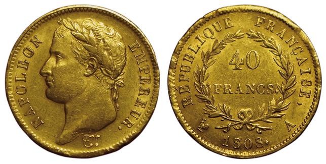 1er Empire. 40 Francs 1808 A. Paris. Gad.1083. 437…