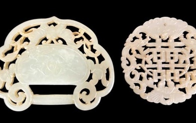 (2) (18/19th c) CHINESE CARVED WHITE JADE PLAQUES