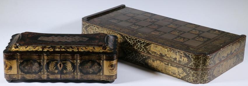 (2) CHINESE EXPORT LACQUERED GAMING BOXES