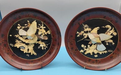 2 x Meiji Period c1880-90 Circular Shibayama Red and...