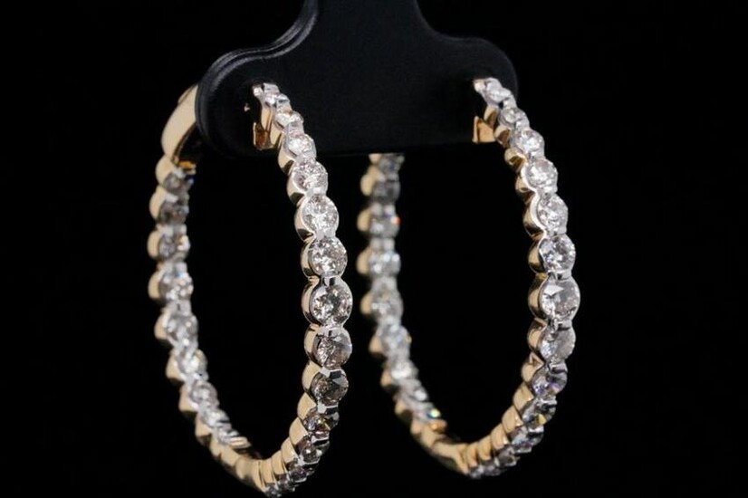 2.00ctw Diamond and 14K Yellow Gold Hoop Earrings