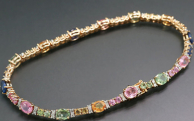 18 kt. Pink gold - Bracelet - 7.50 ct multicolored sapphires NO RESERVE! - Diamond