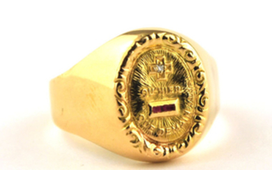 Antique "+ Qu'Hier - Que Demain" - 18 kt. Yellow gold - Ring Ruby - Diamond