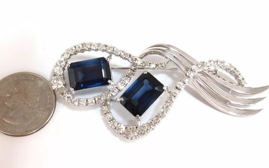 25ct Cobalt Blue Lab Sapphire Diamonds Brooch pin Platinum+