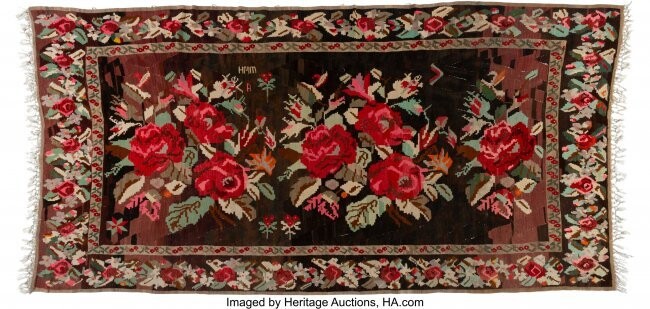 27093: A Signed Cotton Roses Rug Marks: MMH, A 156 x 74