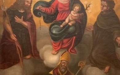 Anonimo - Madonna con Bambino che offre il rosario a San Giovanni Battista.