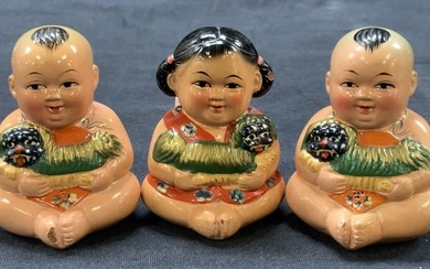 3 Asian Hand Painted Ceramic Baby Sharpeners