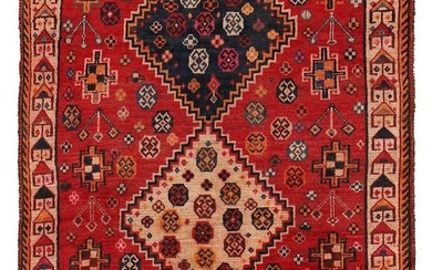 4 x 6 Old Persian Shiraz Rug Geometric Village Handmade Carpet