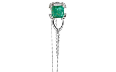 4.14 tcw Emerald Ring Platinum - Brooch Emerald - 0.29 ct Diamonds - No Reserve Price