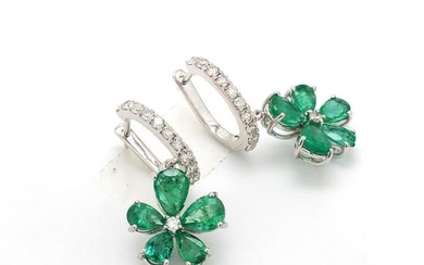 4.34 TCW SI/HI Diamond & Emerald Dangle Earrings 18kt