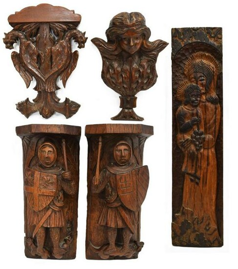 (5) CARVED ANTIQUE FRENCH ARCHITECTURAL ELEMENTS