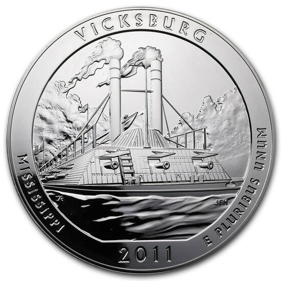 5 Ounce(155.50 gr) Pure Silver Coin 2011, Vicksburg, USA