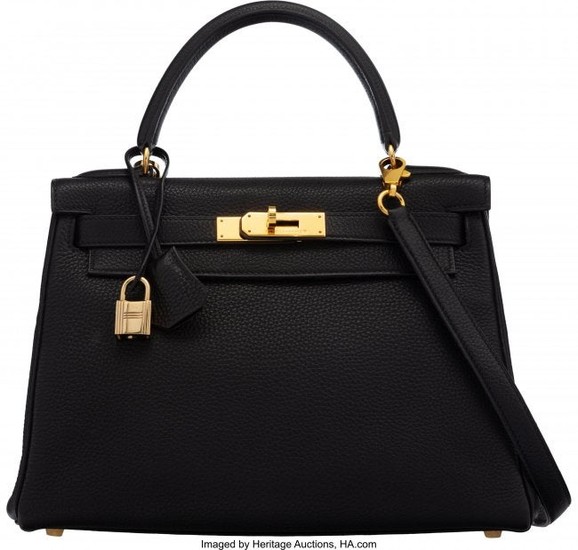 58093: Hermès 28cm Black Togo Leather Retourne K