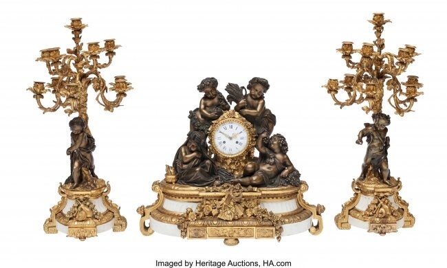 61093: A Three-Piece French Gilt and Patinated Bronze F