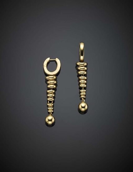 POMELLATO Yellow gold ringed pendant earrings holding a