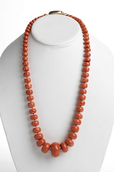 63 Cerasuolo coral (Corallium Elatius) graduated faceted beads necklace,...