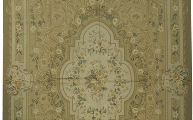8 x 10 SAGE GREEN Tortilla Brown Double Knot Aubusson Flat Weave Rug