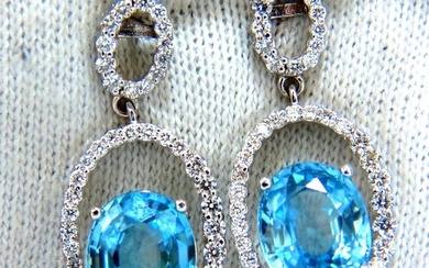 8.86ct natural vivid indigo blue zircon diamonds dangle earrings 14kt+