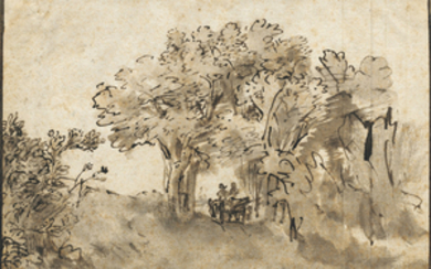 Circle of Rembrandt Harmensz. van Rijn (Leiden 1606-1669 Amsterdam), A carriage on a road flanked by trees