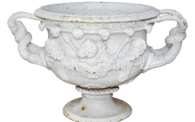 Pair of White Painted Cast Iron Garden Urns
