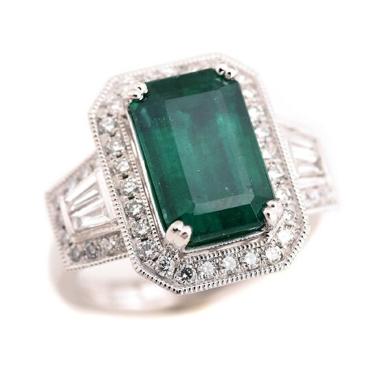 Emerald, Diamond, Platinum Ring.