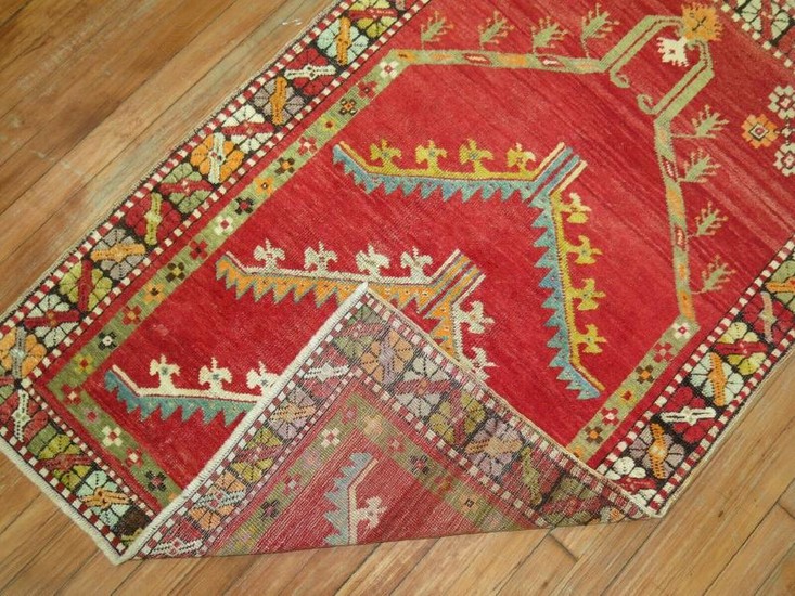 Antique Turkish Melas Oushak Prayer Rug Size 3'x4'7''