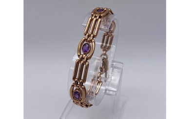 9CT ROSE GOLD THREE STRAND BRACELET INSET WITH AMETHYST 25.2...