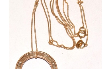 9ct gold round Diamond pendant necklace set with baguette cu...