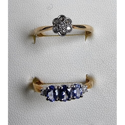 A 14k gold tanzanite and diamond ring, size N, and a gold an...