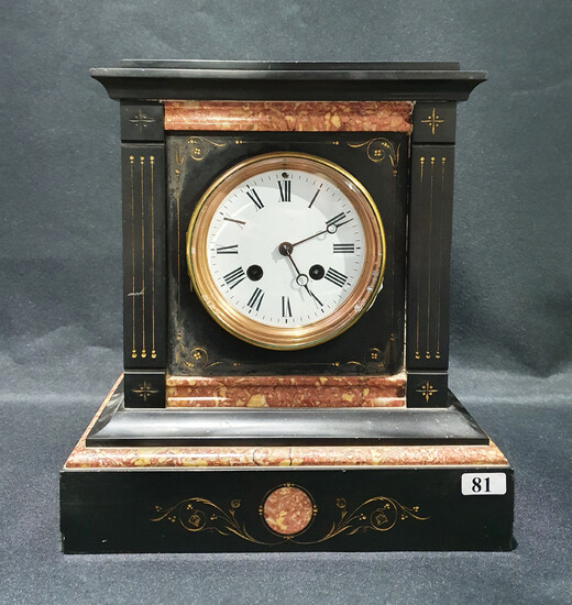 A 19th CENTURY SLATE AND MARBLE MANTEL CLOCK