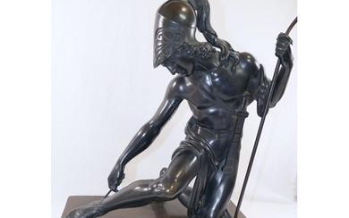 A 19th century French bronze of kneeling Achilles, on slate ...