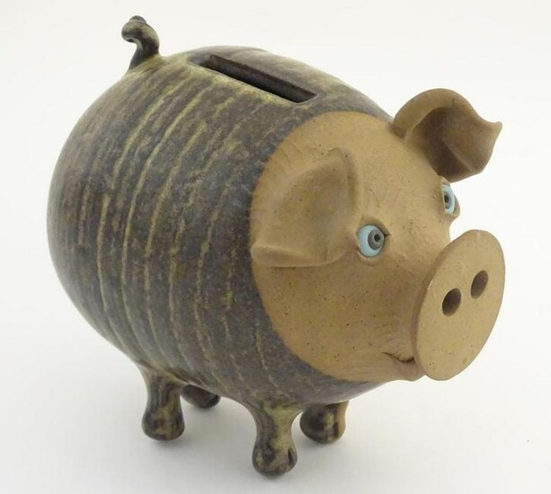 A 20thC Muggins studio pottery flatback piggy bank