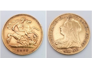 A 22K GOLD HALF SOVEREIGN DATED 1895 WITH VEIL HEAD QUEEN VI...