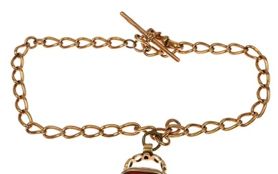 A 9ct rose gold Albert watch chain with rose gold carnelian ...