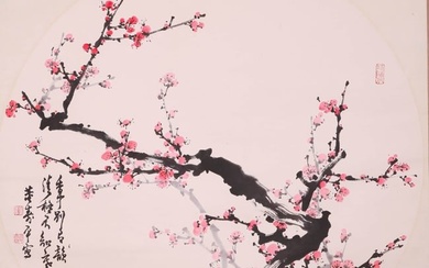 A CHINESE PLUM BLOSSOM PAINTING ON PAPER, HANGING SCROLL, DONG SHOUPING MARK