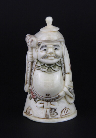 A Chinese carved bone figure snuff bottle, H. 8.5cm.