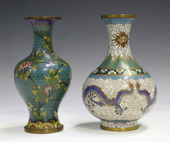 A Chinese cloisonné baluster vase, early 20th century, decorated with polychrome flowers and le