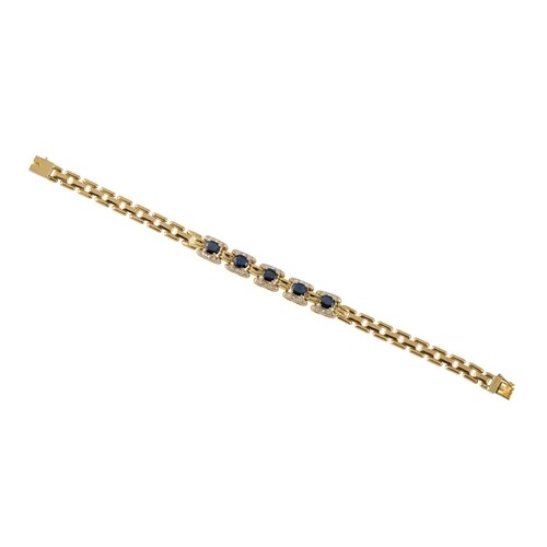 A DIAMOND AND SAPPHIRE BRACELET, mounted in 18ct gold, compr...