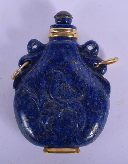 A FINE CHINESE QING DYNASTY CARVED LAPIS LAZULI SNUFF