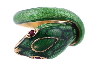 A FRENCH ENAMELLED SNAKE RING