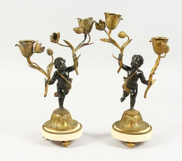 A GOOD PAIR OF 19TH CENTURY FRENCH BRONZE AND ORMOLU