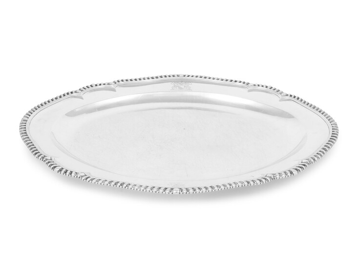 A George III Silver Tray with Engraved Crest and Motto