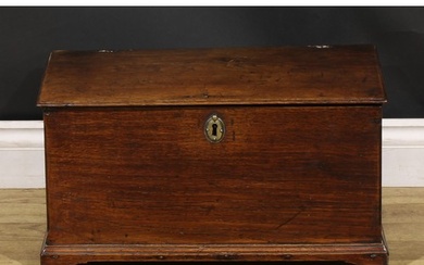 A George III oak table box six plank boarded table box, hing...