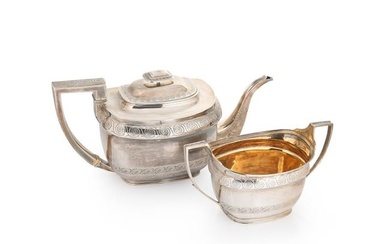 A George III silver teapot and sugar bowl