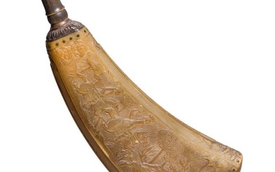 A German carved powder flask, mid 18th century
