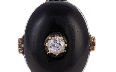 A Large Victorian Black Onyx & Diamond Ring in 14K