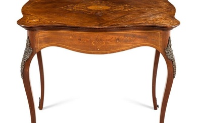 A Louis XV Style Marquetry and Mother-of-Pearl Inlaid Side Table