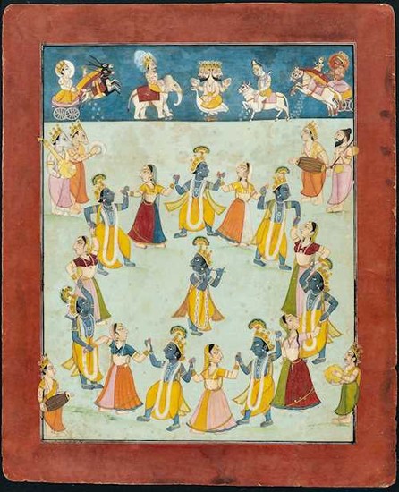A MINIATURE PAINTING OF A RASALILA.