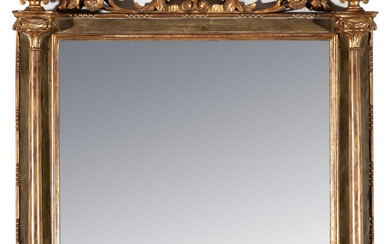 A Neoclassical style parcel-gilt and polychrome-painted pierced mirror 120...